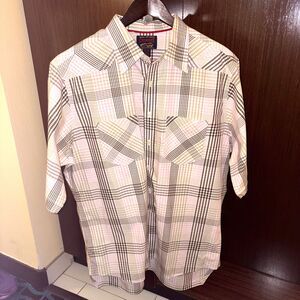 Cremieux Premium Men's Button Down, Sz XL, Short Sleeve, Pink Brown Plaid
